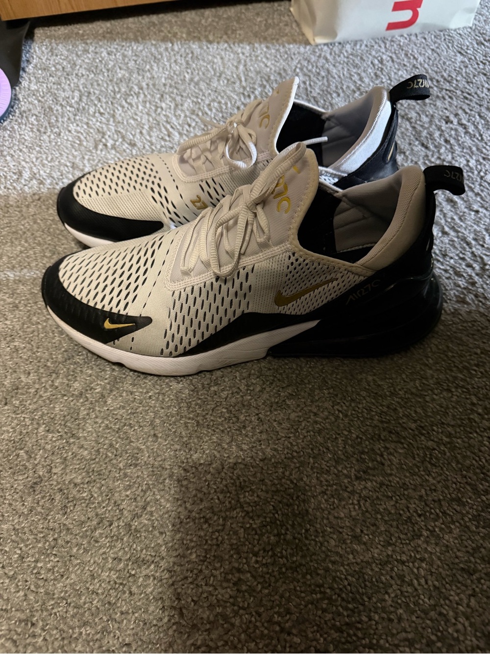 Nike White Black and Gold Air Max Sport Sneakers